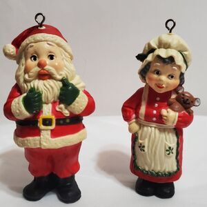 Vintage Mr. & Mrs. Clause Hard Plastic 3.75" Christmas Ornament